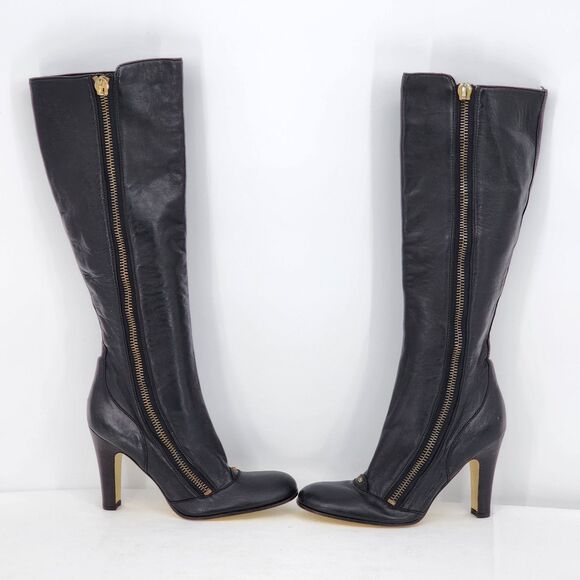 Juicy Couture Y2K Vintage Zipper Leather Black Tall Heeled Boots Size 7 RARE - Picture 4 of 12
